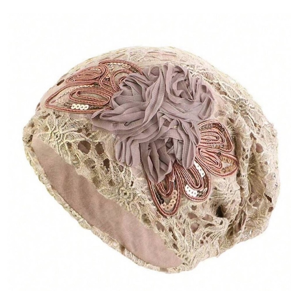 Cream and Pink Swirl Patterned Hat